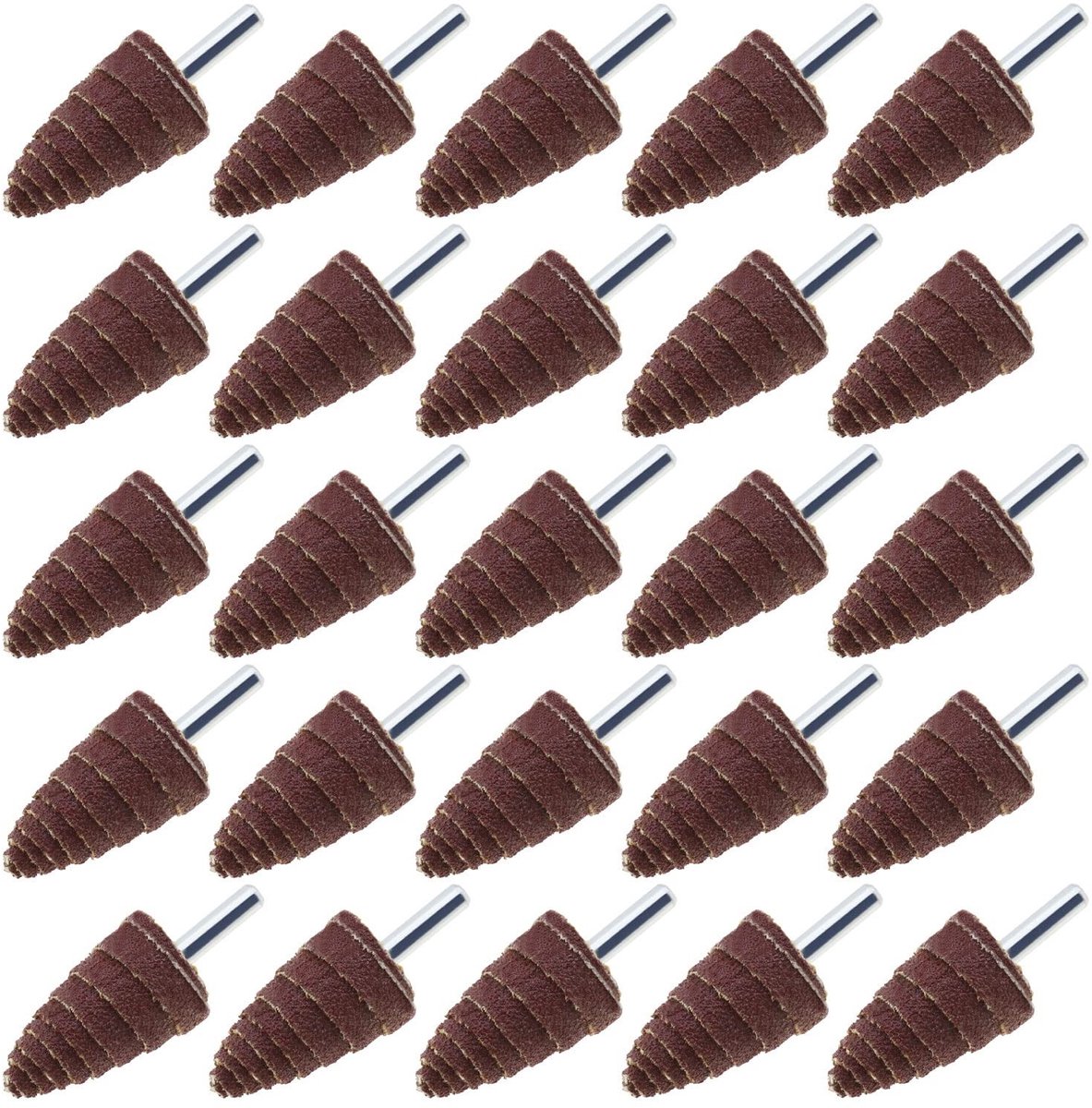 Dailygoods- Schuurpapier Set 25 Stuks - Kegelvorm - Aluminiumoxide - Korrel 60/80/120/180/240 - Schacht 1/4 inch - Max RPM 30000 - Schuurwiel