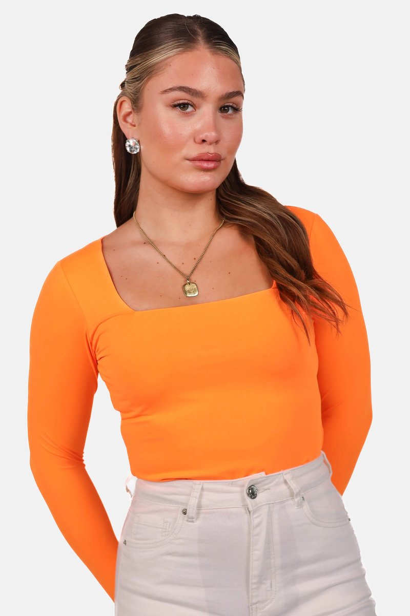 Getdrezzed Body - Maat: XS - Body met vierkante hals oranje