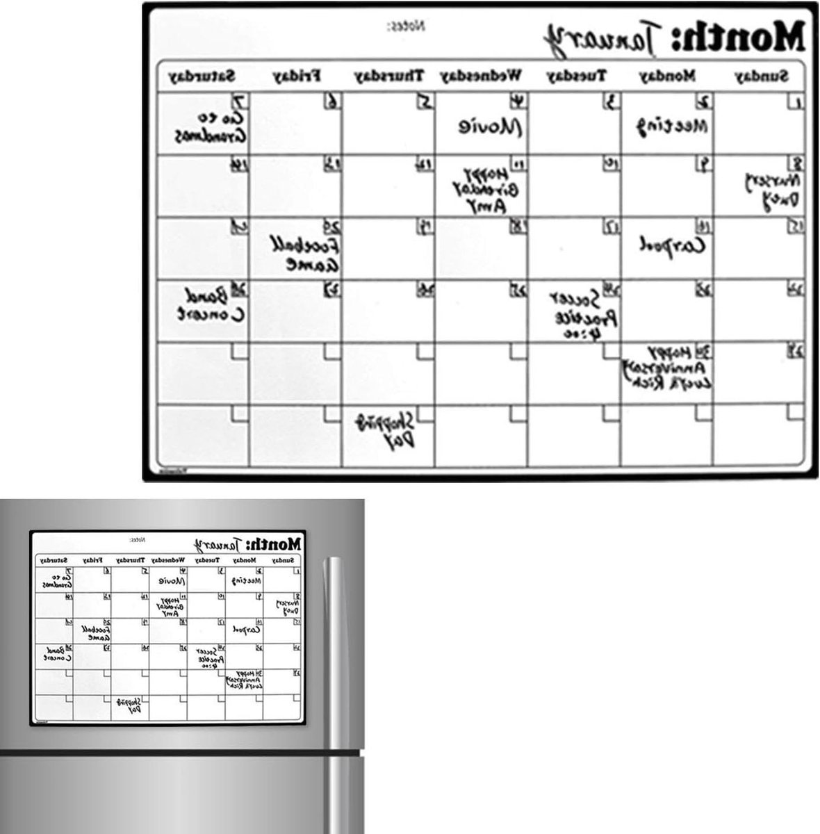 Koelkast Kalender - Maandelijkse Planner - Gezinsplanning Thuis - Droog Uitwisbaar - 40 x 29 cm - Wit
