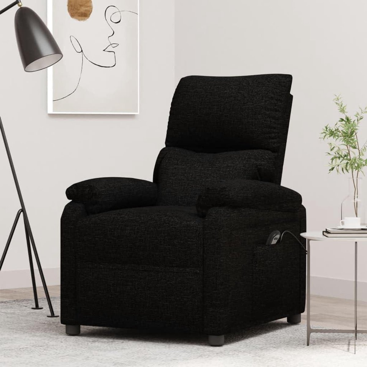Elektrische Relaxstoel - Zwarte Stofstoel - Ontspannen Thuis - Verstelbaar Met Afstandsbediening - 70x90x100 cm - Zwart