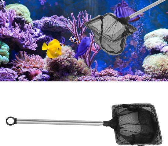 Schepnet Vierkant - Visnet Garnalennet - Aquarium Onderhoud - Verstelbare Telescopische Steel - 16 Cm Tot 44 Cm - Zwart — afbeelding 4