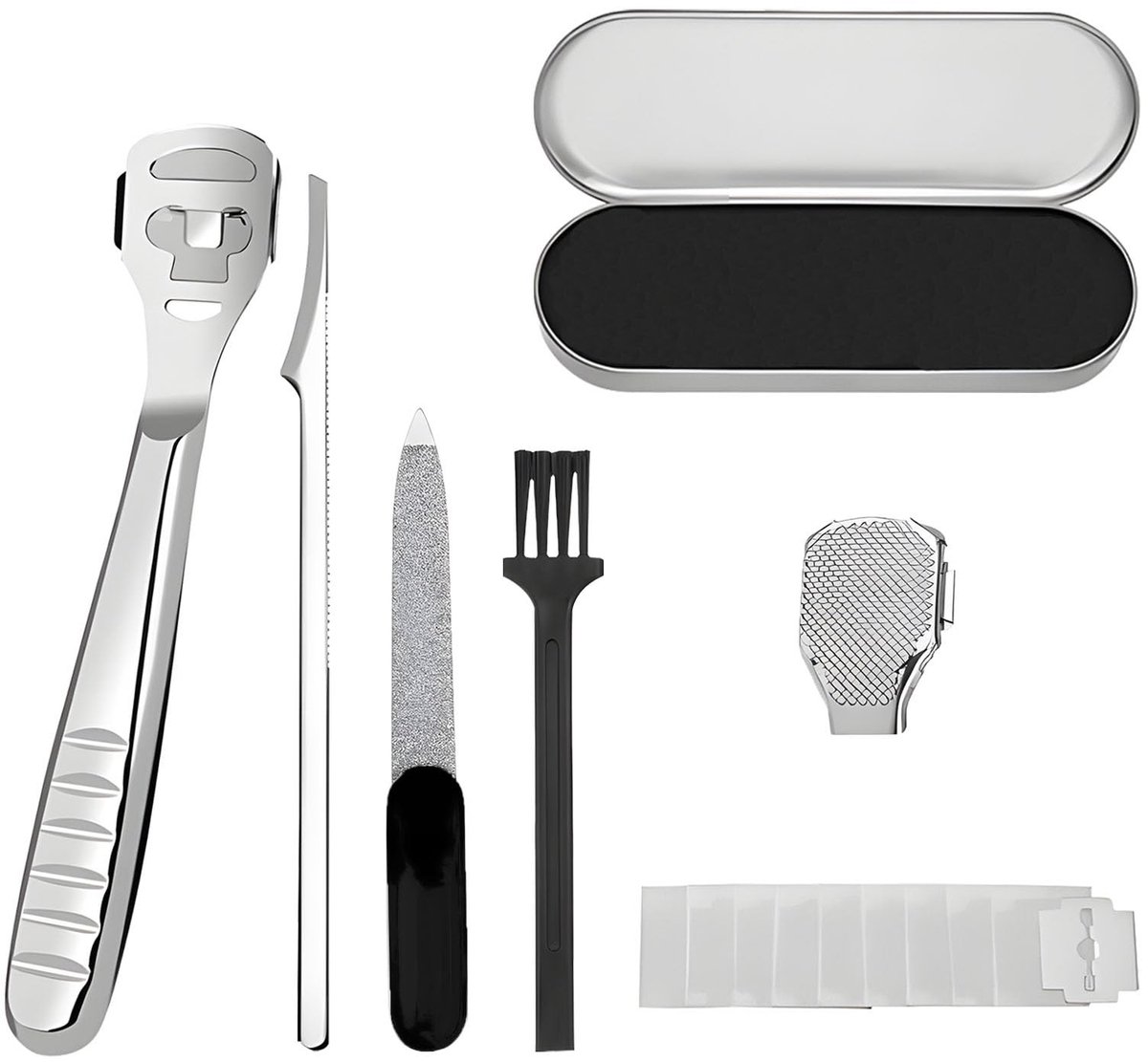 Dailygoods- Schaafvoetset 16 Stuks - Eeltscheerapparaat - Harde Huidverwijderaar - Vijl/Snijkop - Opbergdoos - Roestvrij Staal - Voetverzorgingsset