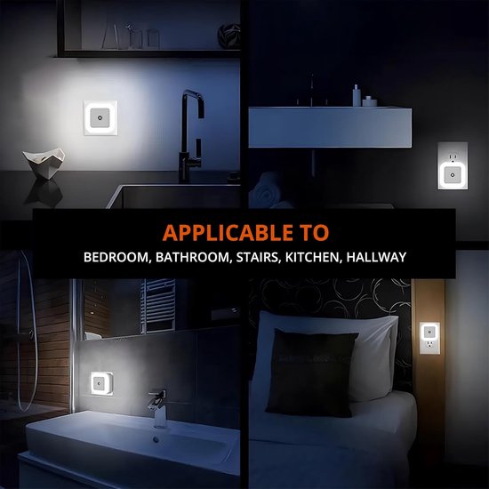 Nachtlampje met 4 warmwitte LED's, stekkerlampje voor kinderen, met lichtsensor, geschikt om te slapen, voor de slaapkamer of als nachtlampje (warm licht). — afbeelding 2