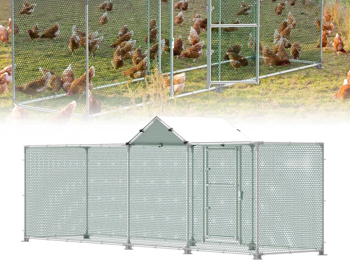 Kippenhok - Voliera Buiten - Dieren Verblijf - Roestvrij Staal - 4 x 1 x 1.5 m - Zilver