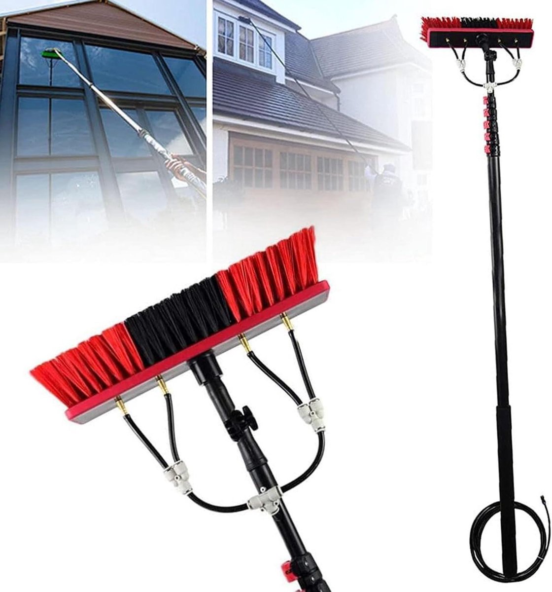 Glazenwasser Set - Telescoopsteel Reiniger - Hoge Ramen Wassen - Watergevoerde Slang - 9 Meter Lengte - Zilver