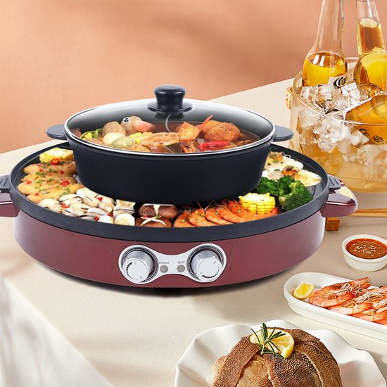 2-In-1 Elektrisch Hotpot Met grill Chinese Fondue Dubbelzijdige Kookpan Voor Slaapzaal Thuis Barbecue — afbeelding 5