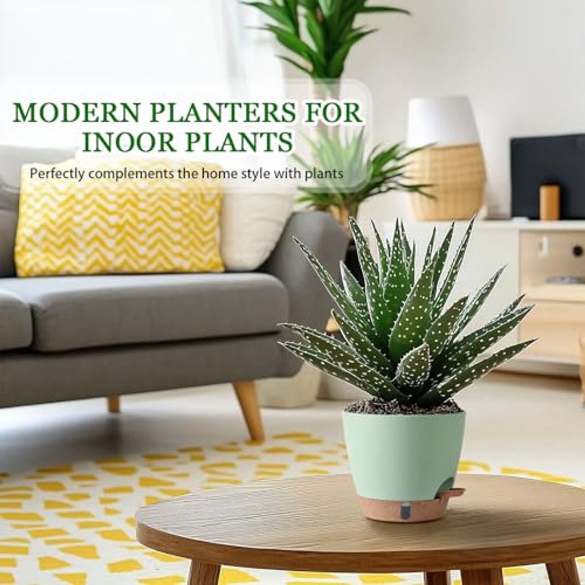 Set van 3 Zelfwaterende Bloempotten 20 x 17 cm – Voor Binnen en Buiten – Met Waterniveauvenster – Lichtgewicht, UV-, Vorst- en Breukbestendig – Groen — cadeau in Wonen & Interieur - foto 5