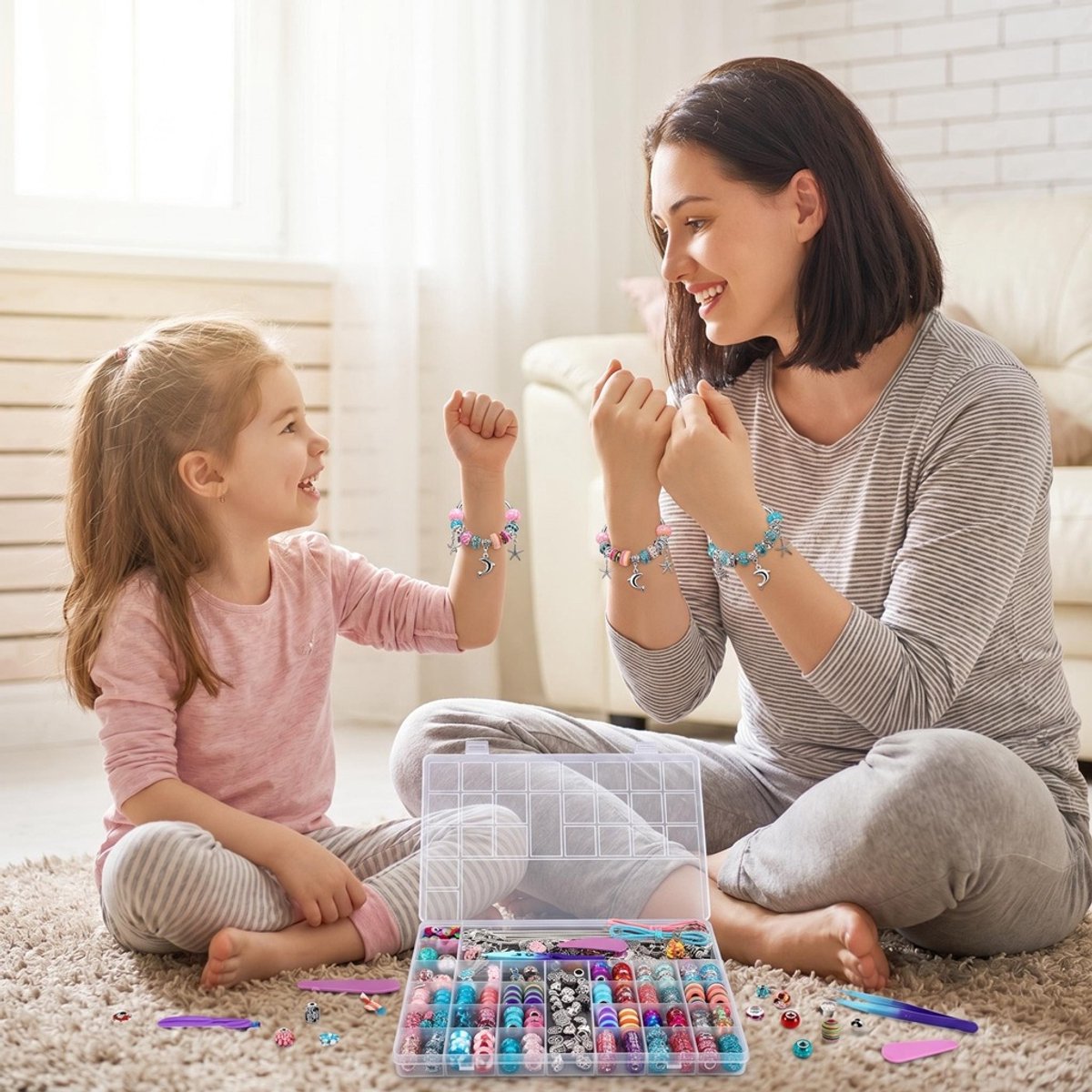 Sieradenset Meisje met sieradendoosje(230+PCS） -DIY sieradendoos -Kettingen armbanden zelf maken - sieraden DIY knutselset voor kinderen - bedelarmbandkit doe-het-zelf kindersieraden, knutselen, kinderspeelgoed(5-10 jaar)-Roze — cadeau in Spellen & Speelgoed - foto 3