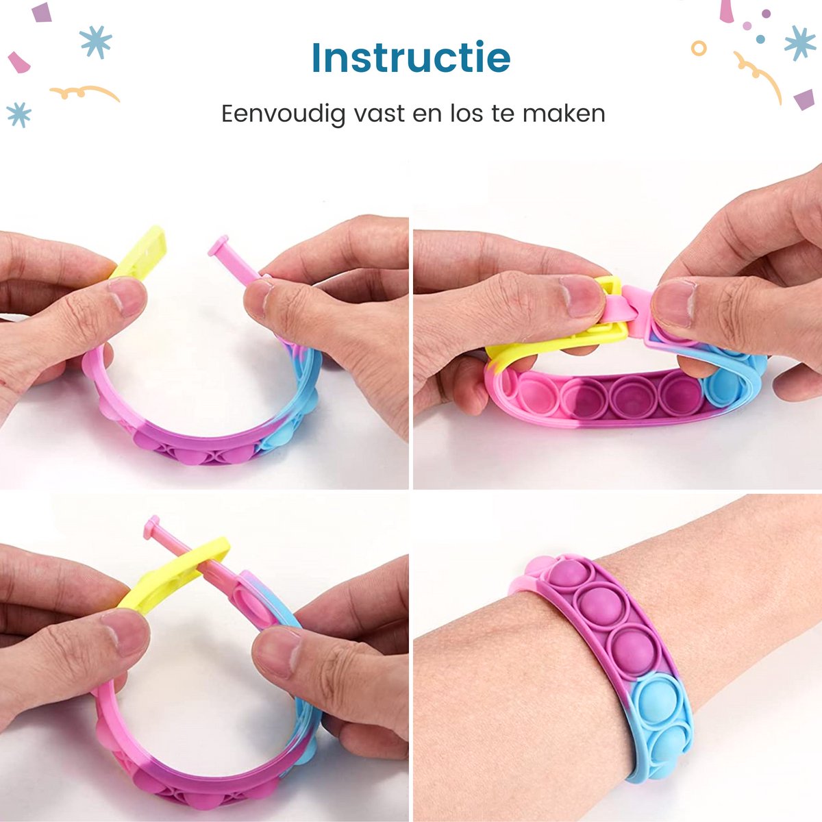 Partizzle 48x Fidget Toys Pop It Armbanden Pakket - Armbandjes Uitdeelcadeautjes - Grabbelton Traktatie Cadeautjes - Voor Kinderen & Peuters — afbeelding 2
