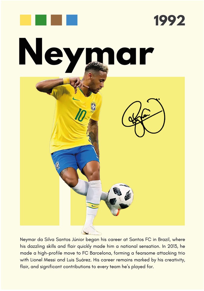 Neymar Brazil Voetbal - Dibond Aluminium - 35x50 cm - Premium Wanddecoratie - Galerij Kwaliteit Kunstdruk - Voetbal Wandprint - Neymar Junior