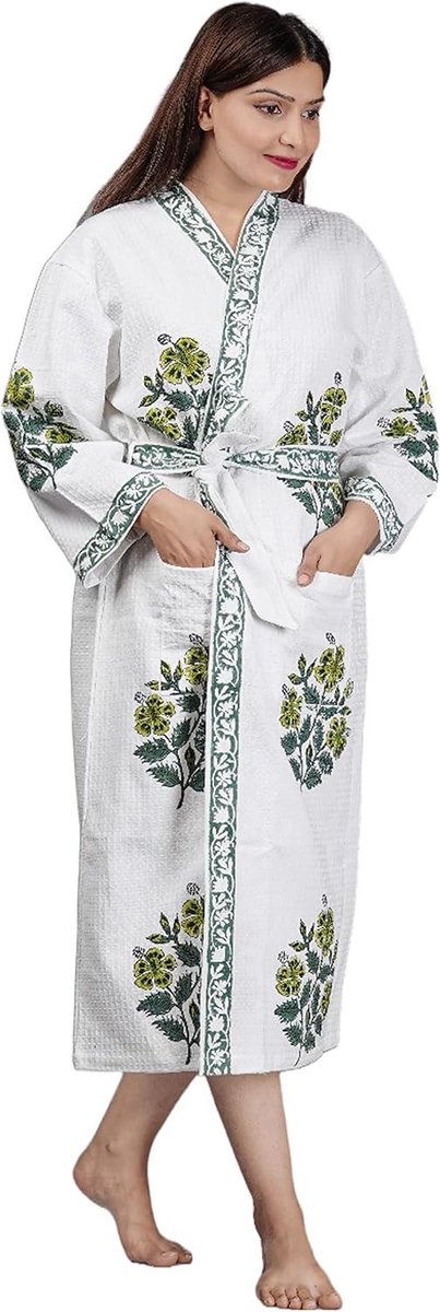 Kimonojas - Badjas Strandjas - Ontspannen Thuis - Hand Block Print - Gratis Maat - Multikleur