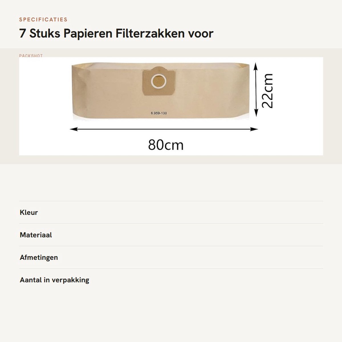 Dailygoods- Stofzuigerzakken 7 Stuks - Papieren Filterzakken - Geschikt voor Kärcher WD3/A2201/A2204 - Duurzaam - Microporeus Filterpapier - 99% Deeltjesfiltering