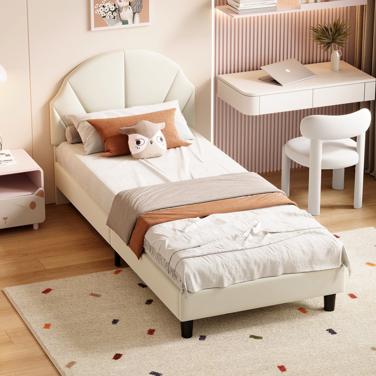 Gestoffeerd Gestoffeerd 90x190 Beige Velvet Eenpersoonsbed - afbeelding 3