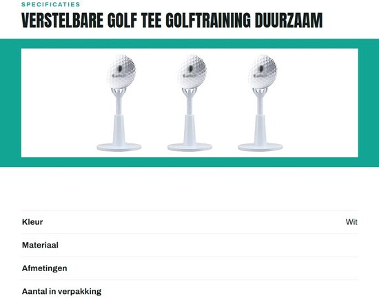 Verstelbare Golf Tees - Golf Balhouders - Golf Training - Zachte Rubberen Balhouder - 3 stuks - Wit — afbeelding 3