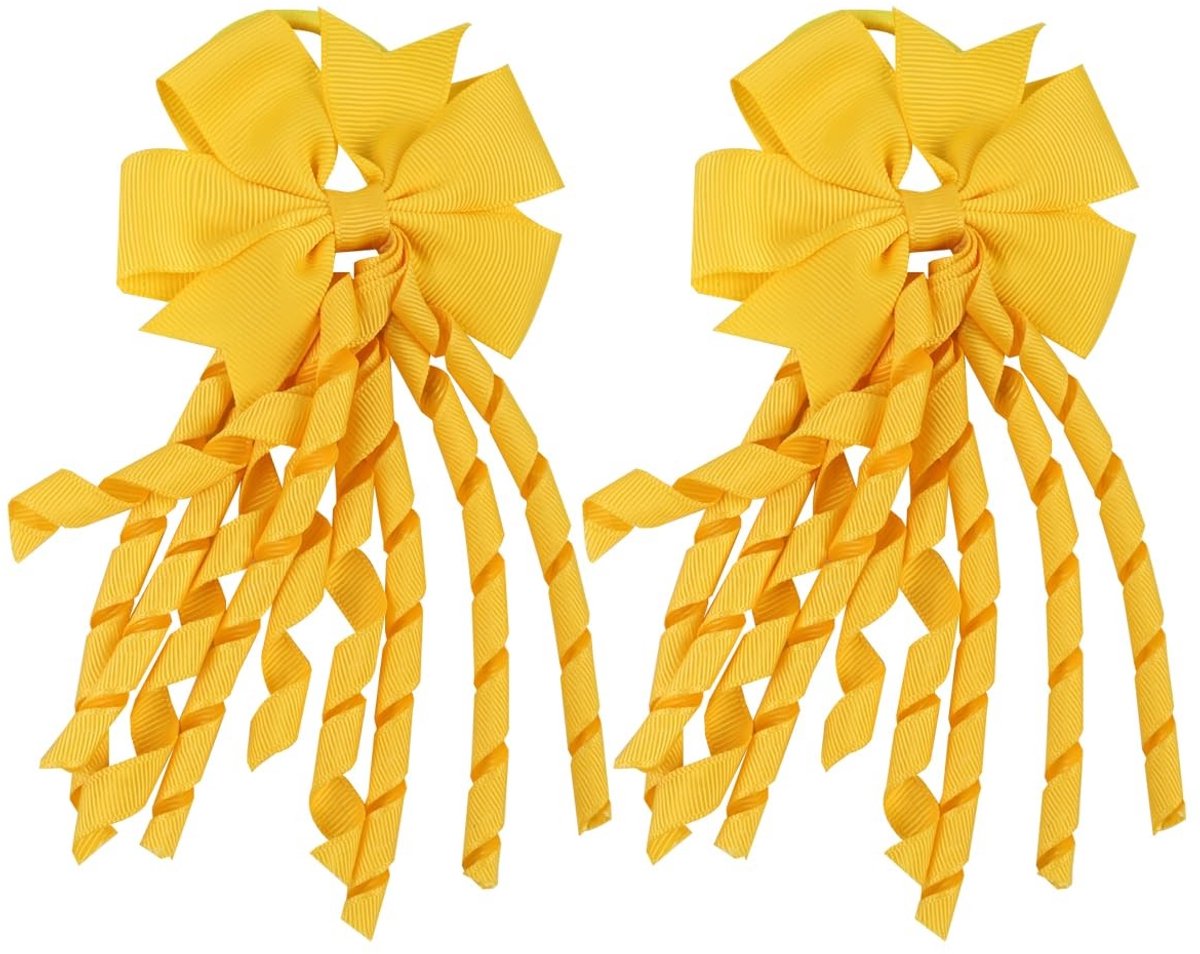 Dailygoods- Haarstrik 3,5 inch - Haarbanden - Paardenstaarthouders - Feestaccessoires - Geregen Lint - Geel - Haarelastiekje