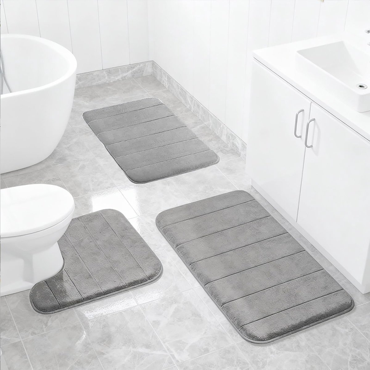 Dailygoods- Badkamertapijtset 3-delig - Antislip - Wasbaar - Microvezel - Douchemat/WC-mat - Sterk absorberend oppervlak - Badmat