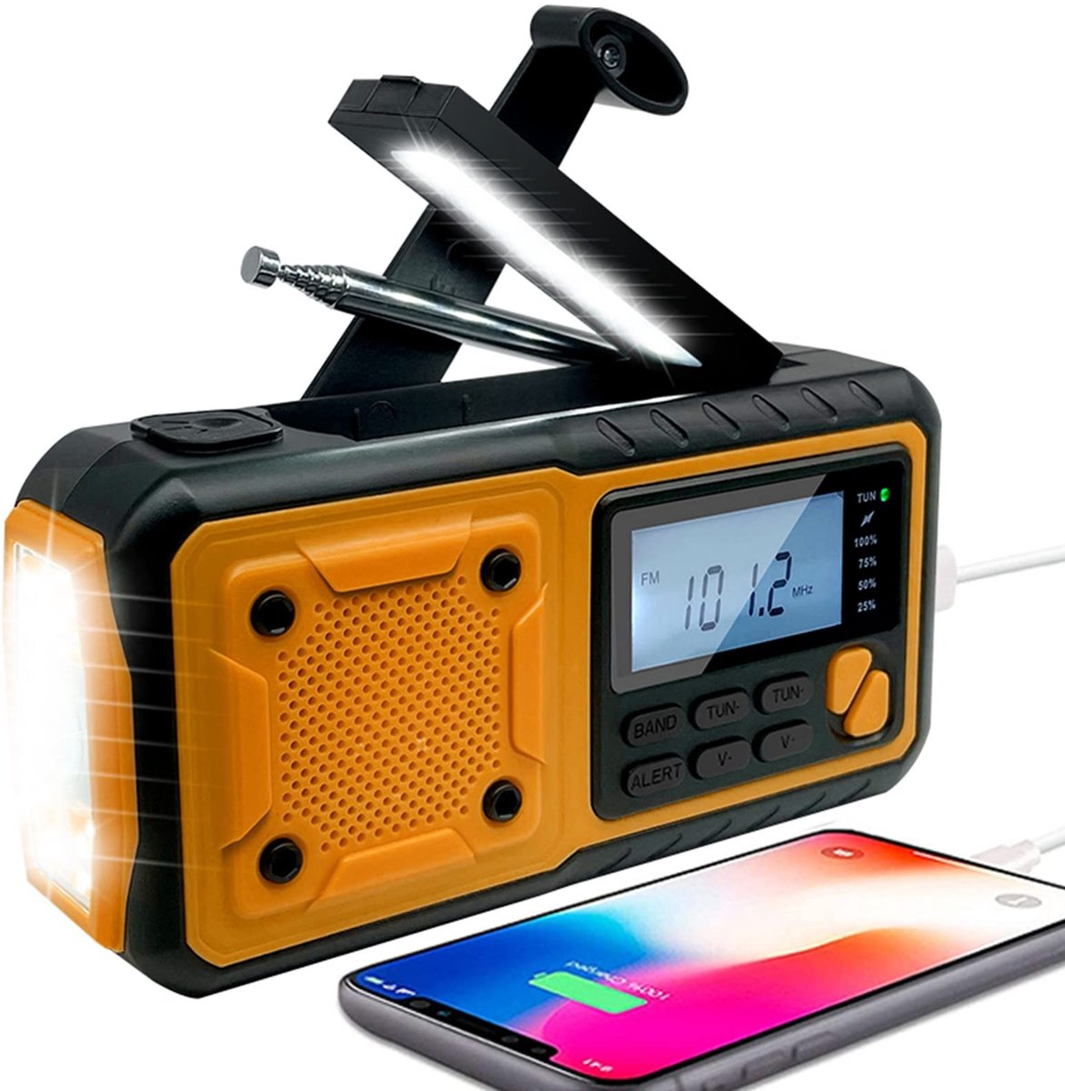 Dailygoods- Noodweerradio Digitale FM/AM/WB - Zonne-energie - Powerbankfunctie - 4 Voedingsmodi - Voor Buitenactiviteiten - Lichtgewicht - Weeradio