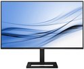 Monitor met zwarte randen en een blauw abstracte achtergrond.