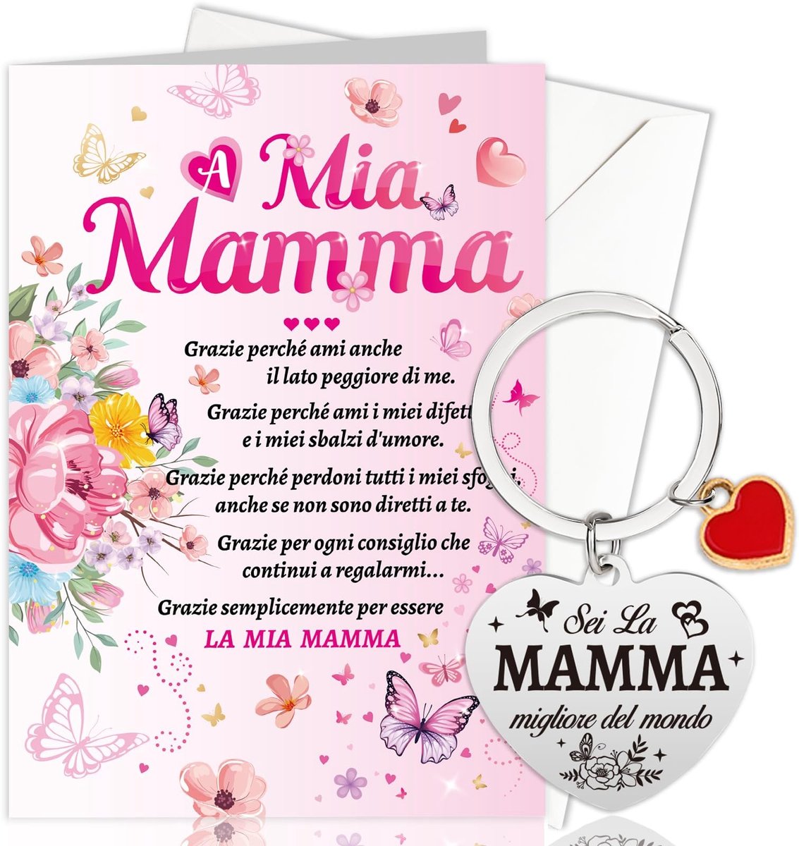 Dailygoods- Moederdagkaart Uniek - Wenskaarten Set - Sleutelhanger - Cadeau voor Moeder - Roze - Papier/Roestvrij Staal - Wenskaart