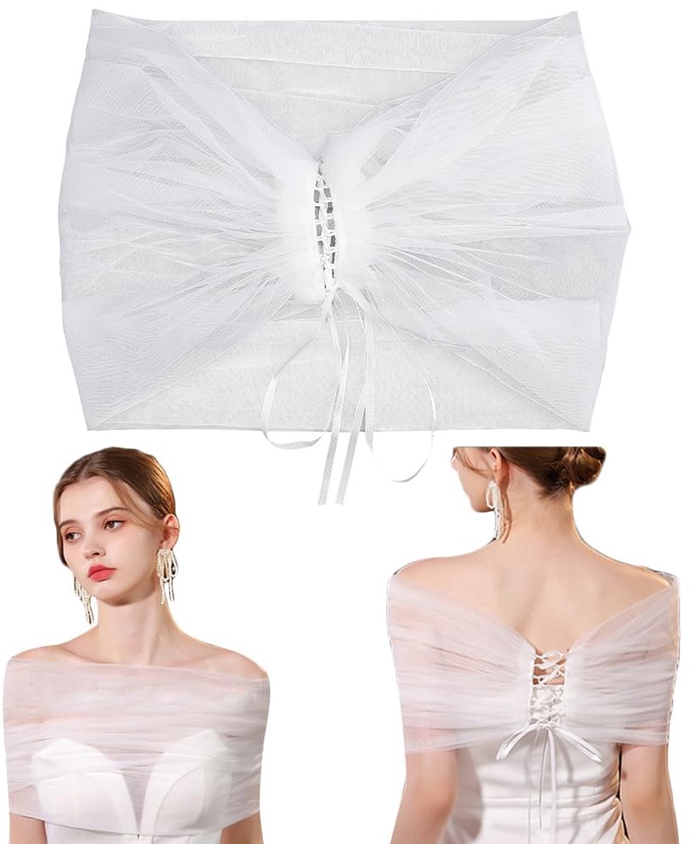 Dailygoods- Bruidssjaal Lichtgewicht - Tule Sjaal - Modieuze Capelet - Draagcomfort - Aanpasbare Breedte - Tijdloos Ontwerp
