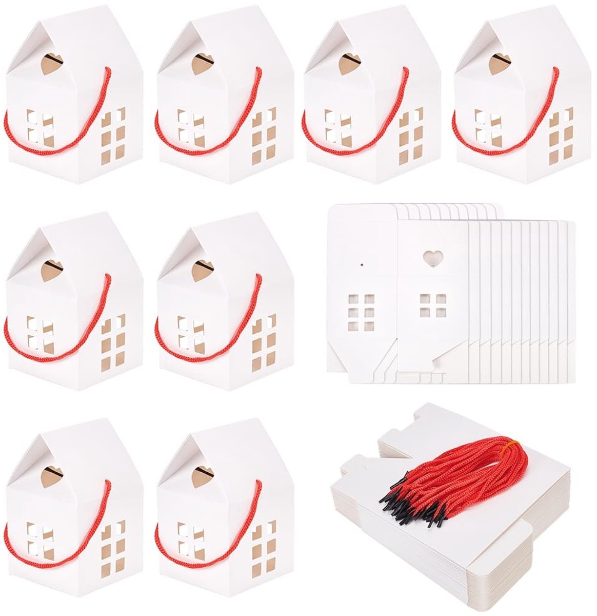 Dailygoods- Geschenkdozen 30 Stuks - Huisvormige Dozen - Kartonnen Traktatiezakken - Snoepdozen - Bruiloft/Verjaardagsfeest - 7,5x8x12,7 cm - Traktatiedozen