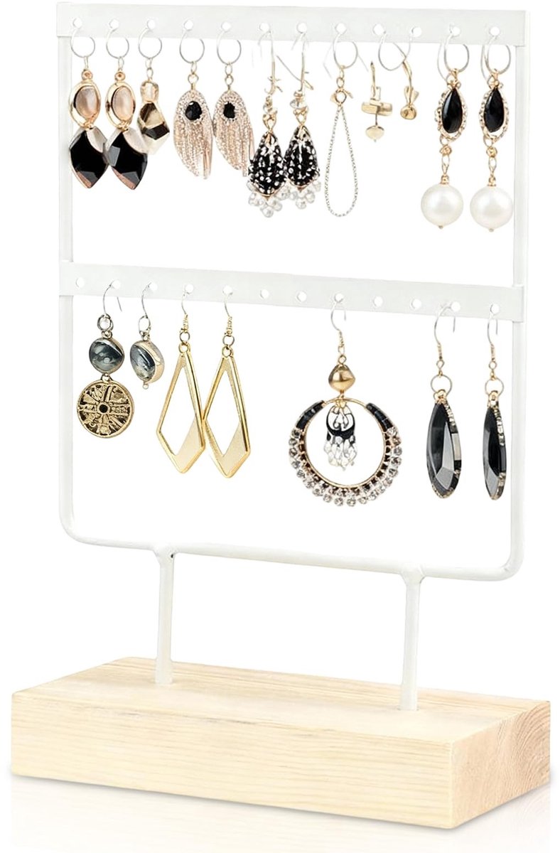 Dailygoods- Oorbelhouder 2-laags - Sieradenrekje - Houten Sieradenstandaard - Oorbellenrek - Sieraden Organizer - 24 Gaten - Sieradenrek