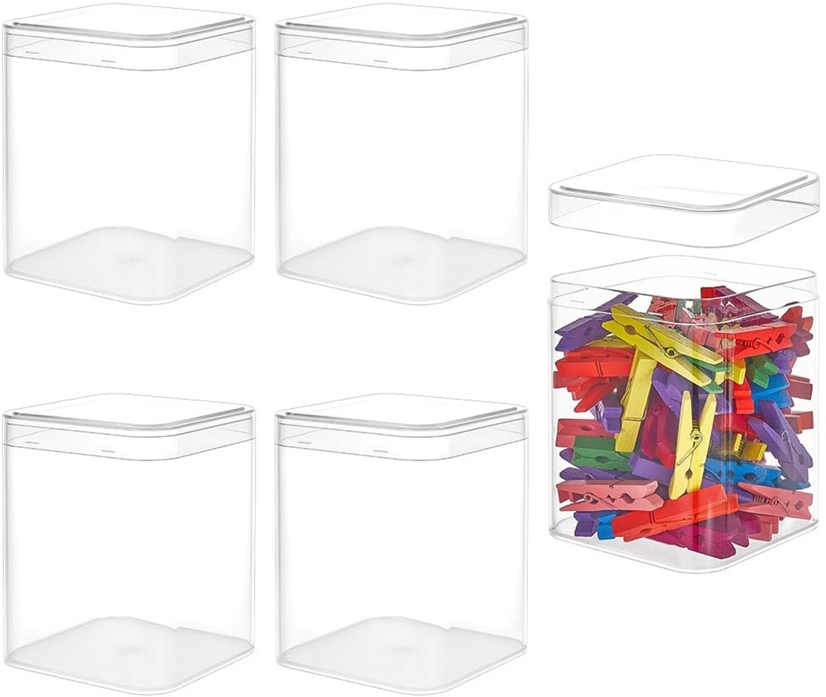Dailygoods- Vitrinekastjes 5 stuks - Doorzichtige Plastic Dozen - Mini-opbergdoos voor Sieraden - Organiseren van Kleine Voorwerpen - 7,9 x 7,9 x 10,5 cm