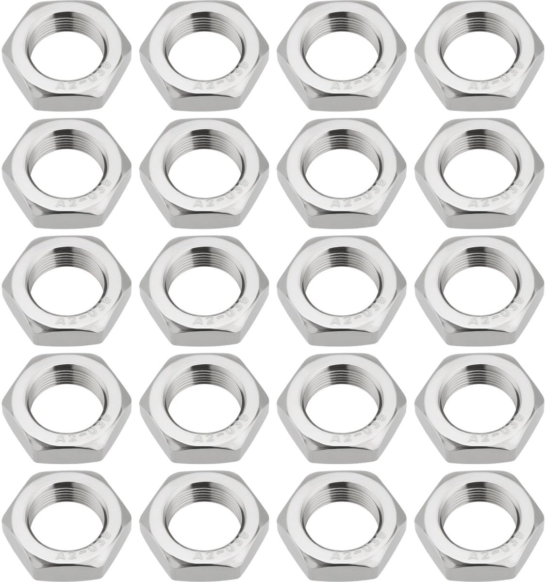 Dailygoods- Moeren 20 Stuks - M16 x 1.0 Zeshoekige Moeren - Roestvrij Staal - Corrosieweerstand - Fijne Schroefdraad - Totale Hoogte 7.8mm - Moer