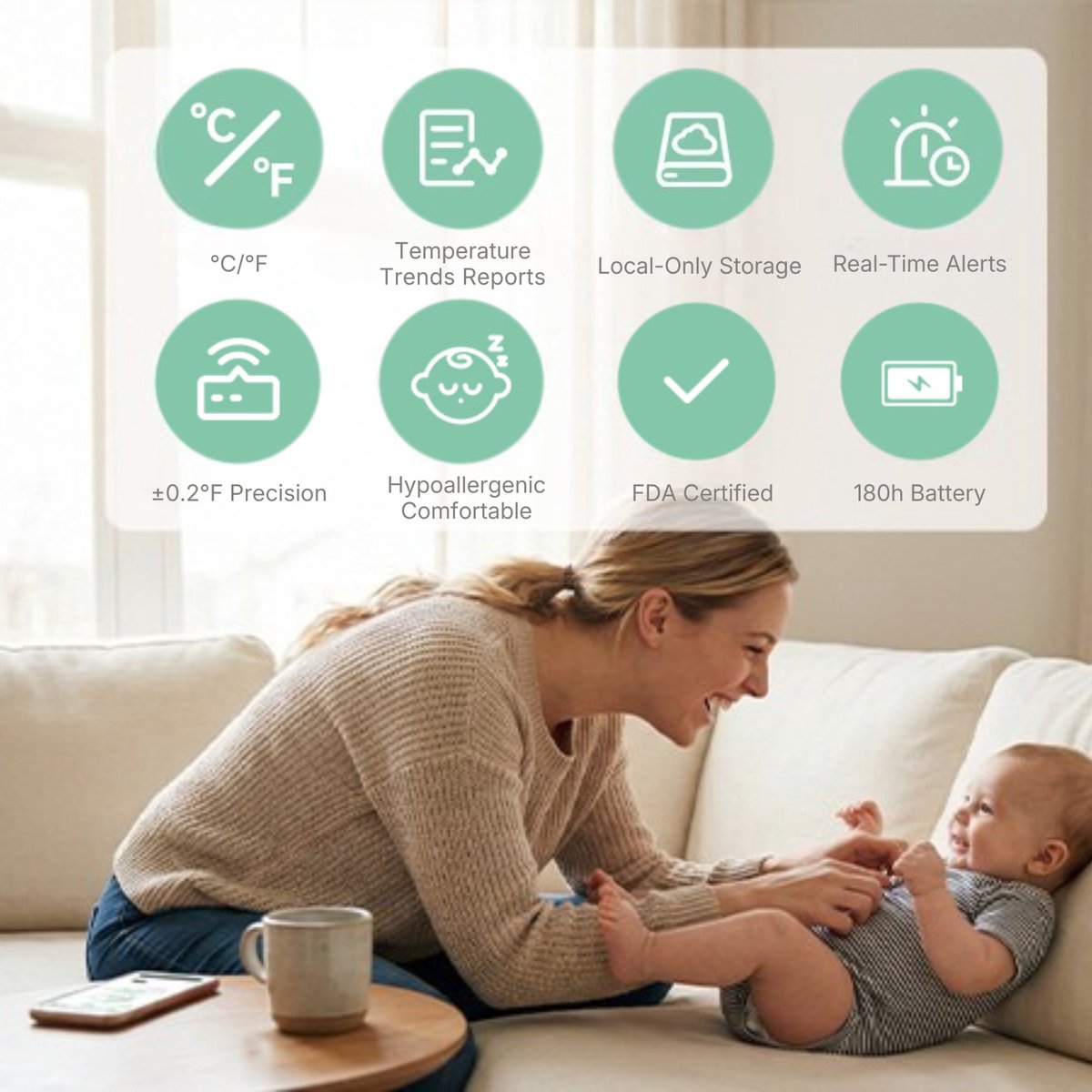 Momcozy Baby Thermometer met App – Slimme Koortsthermometer voor Baby's – Real-Time Temperatuurmonitoring – Draadloos — cadeau in Cadeau-ideeën - foto 7