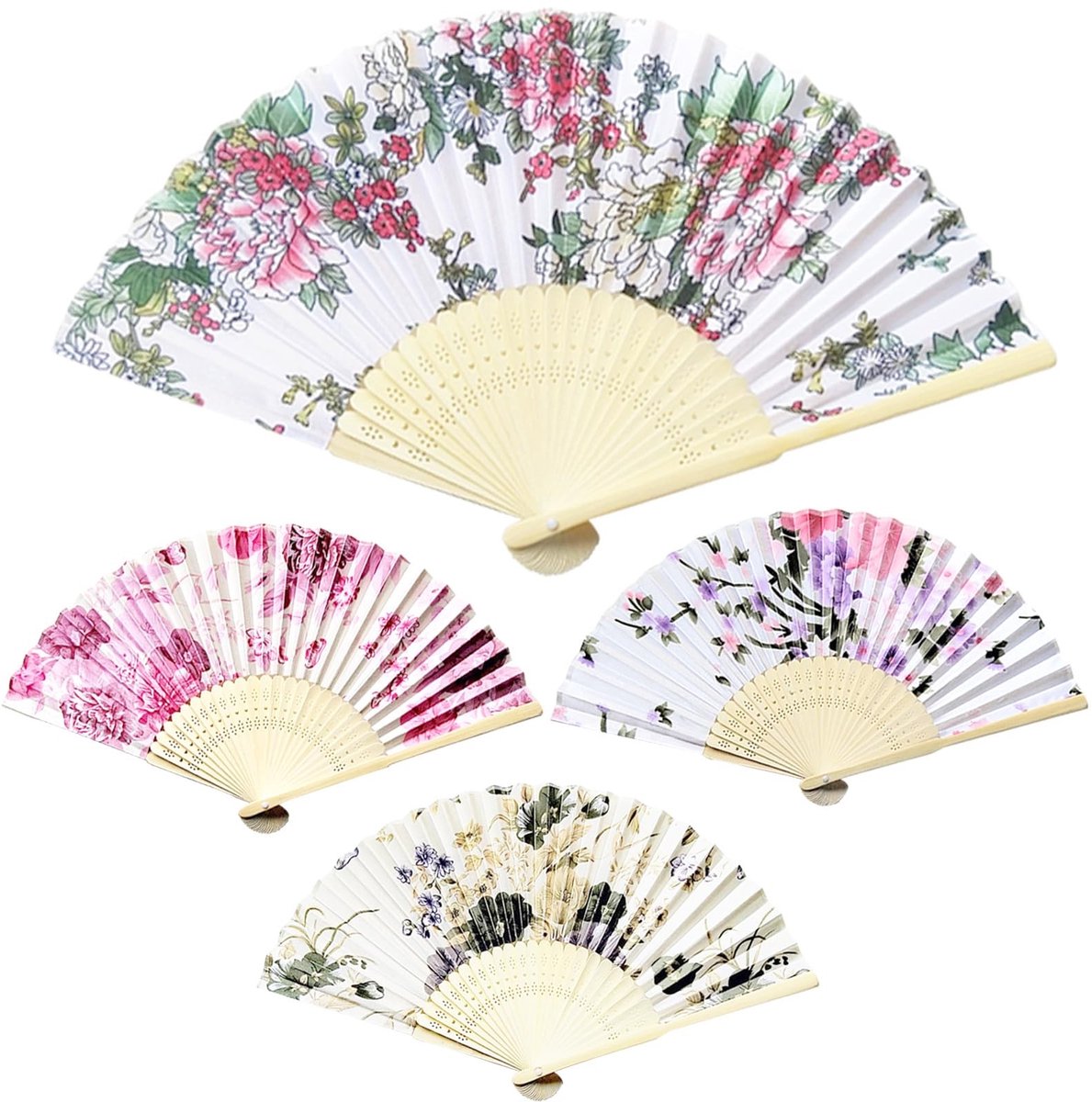 Dailygoods- Handwaaier 4 Stuks - Opvouwbare Waaier - Zakwaaier - Chinese Waaier - Bamboewaier - Kleurrijk Patroon - Waaiers