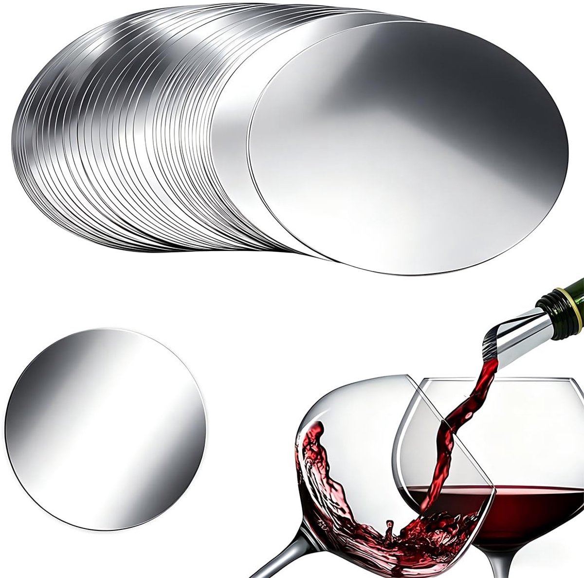 Dailygoods- Wijnschenktuit 50 stuks - Druppelstop - Herbruikbare Schenktuit - Inschenkhulp - Druppelvrij - Aluminiumfolie