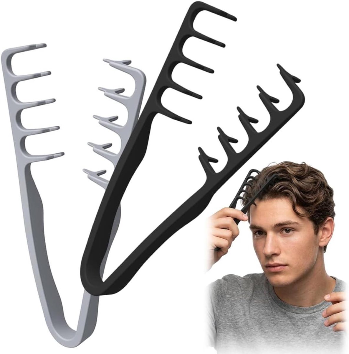 2 Stukken Zware Kort tanden Borstel - Kort Haar Stijl voor Mannen & Vrouwen, Volumeerapparaat voor de Wortels, alle soorten, Haar Accessoires(D)