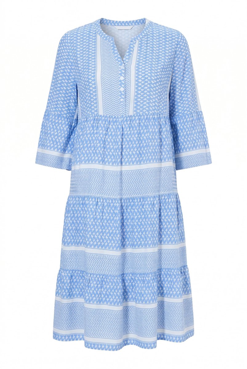 Angel of Style - Dames - Jurk viscose crêpe met strepenmix volants - Ochtend blauw - Maat 52