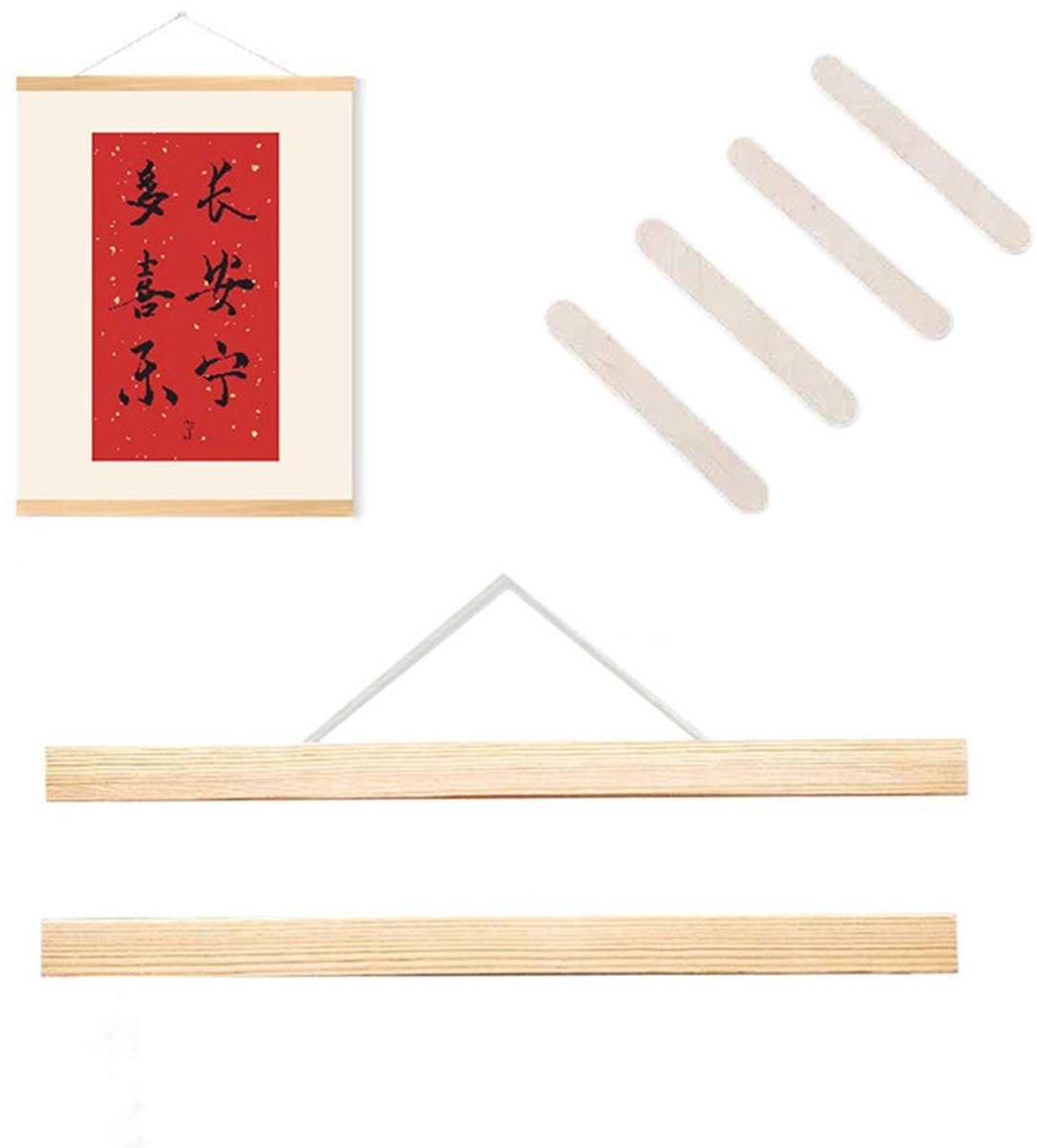 Dailygoods- Houten Posterrail 31 cm - A3-posterlijst - Fotolijst - Teakhout - 4 Verpakkingen - Eenvoudig te Monteren