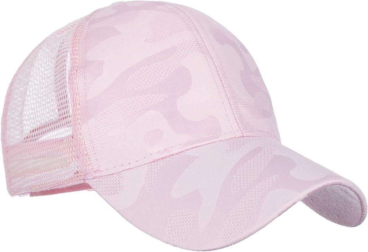 Dames Baseball Cap - Paardenstaart Cap - Zonnebescherming Buiten - Ademend Mesh Materiaal - Verstelbare Sluiting - Roze