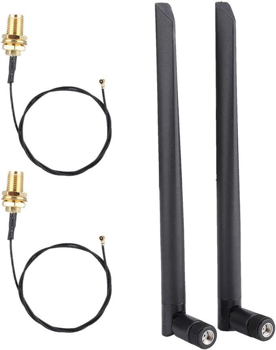 Netwerkkaart Kabel Antenne - Draadloze Kaart Set - Signaal Verbetering - Goudkleurige SMA Kop - 2 Stuks 6DBi - Standaard