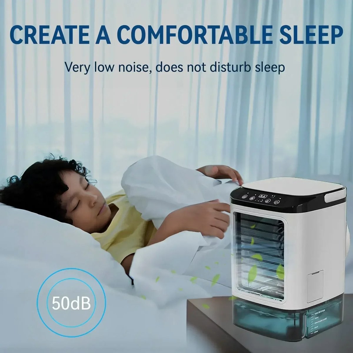 Zerova Airco - Mobiele airco - Ventilator - Tafelventilator - Aircooler - 900 ml watertank - 3 snelheden met 7-kleuren nachtlamp — afbeelding 3