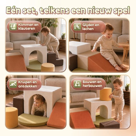 Foam Blokken Kinderen - 7-delige Foam Speelset met Glijbaan - Zachte Speelblokken Foam - Klimblokken voor Binnen - Speelblokken Baby van Tiny Thinkers — afbeelding 4