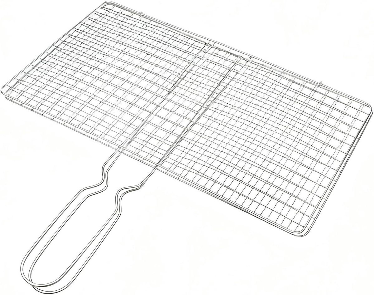 Grillmand Inklapbaar - Draagbaar Rooster - Outdoor Koken - Antislip Handgreep - 34 x 19 cm - Zilverkleurig