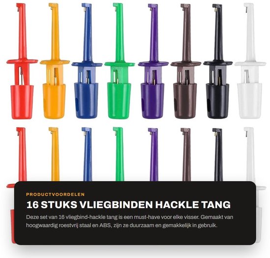 Vliegbinden 16 Stuks - Plastic Lange Tip Haken - Roestvrij Staal - Hackle Tang - Efficiënte Tool - Lente Ontwerp - Haaktang — afbeelding 5