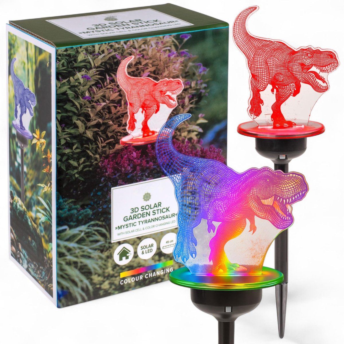 Dailygoods- Tuinstekker op zonne-energie - 3D-acrylvorm - Kleurveranderende LED - Weerbestendig - Draadloos - 45 cm hoog - Tuinverlichting