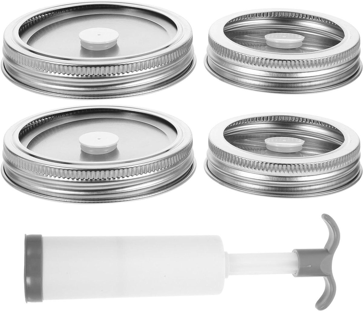 Vacuümsealer Set Pot Verzegelaar Voedsel Bewaren Roestvrij Staal Meerdere Maten Zilver