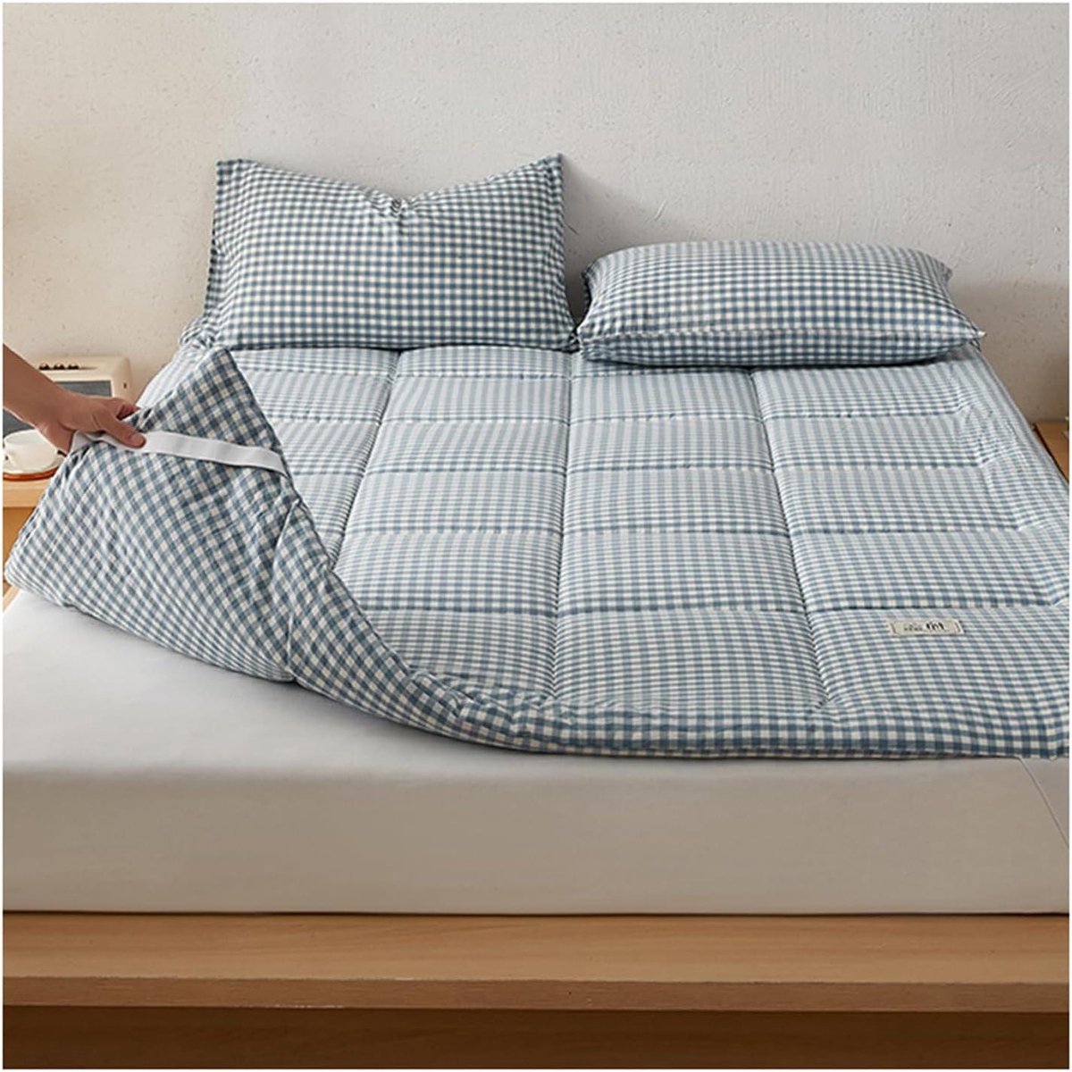 Japanse futonmatras - Opvouwbaar slaapbed - Ruimtebesparend slapen - Lichtgewicht oprolbaar ontwerp - 90 x 200 cm - Geruit