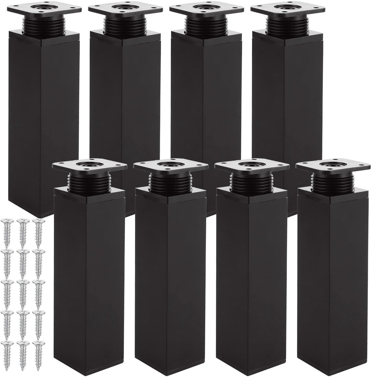 Dailygoods- Meubelpoten verstelbaar 40 x 150 mm - Set van 8 meubelpoten - Zwarte meubelpootjes - Aluminium meubelpoten - Inclusief montageplaat - Moderne look - Meubelsteunen