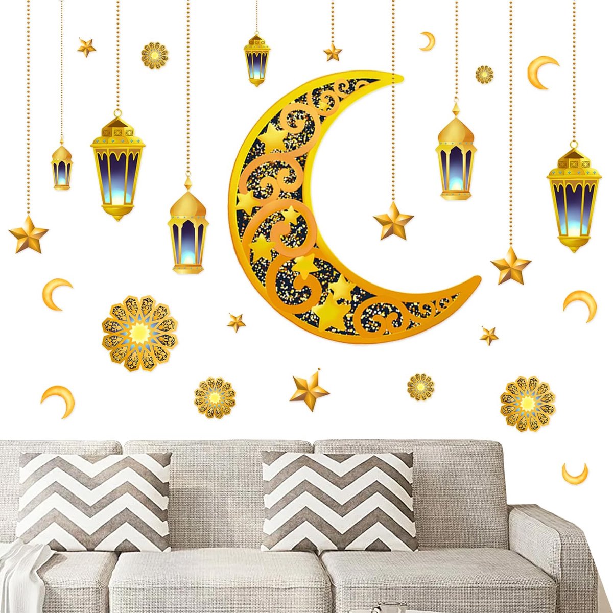 Dailygoods- Muursticker Eid Mubarak - Wanddecoratie Ramadan - Zelfklevende Sticker - Decoratie voor Woonkamer - Muurdecoratie Slaapkamer - Eenvoudig aan te brengen