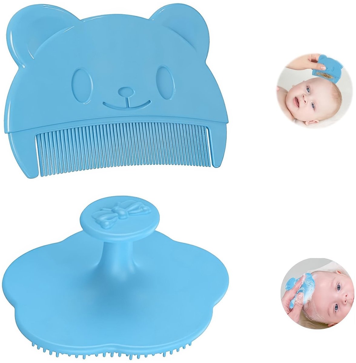 Dailygoods- Babyborstel Zachte Siliconen - Melkkorstkam - Ergonomische Antislip Handgreep - Hoofdhuidverzorging - Badborstelset - Europese Stijl - Babykam