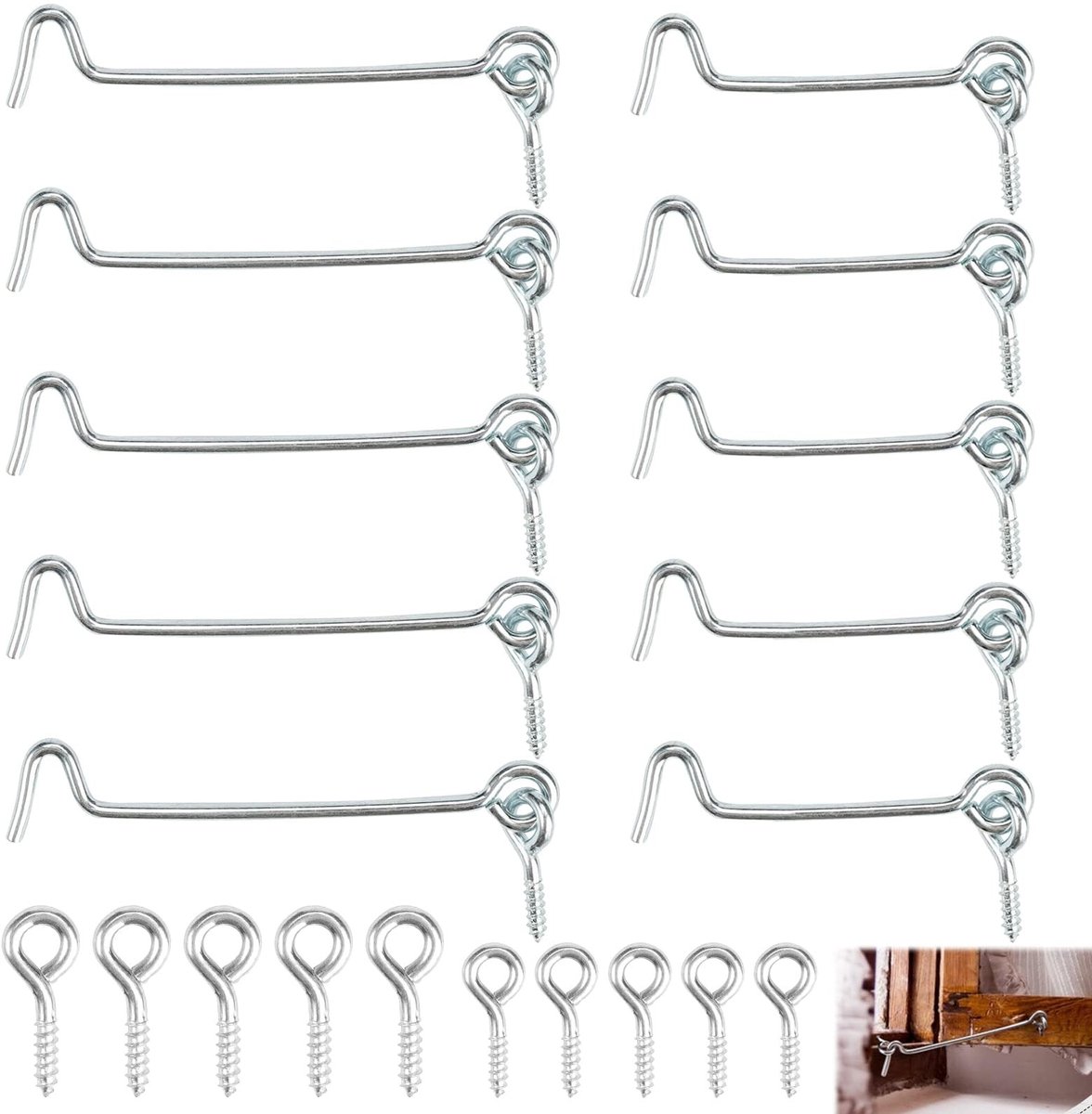 Dailygoods- Stormhaken Pakket van 10 - Roestvrijstalen/Corrosiebestendig - Koolstofstaal - Schroefmontage - Oogsluitingen - 50 mm Haakmaat - Haaksluiting