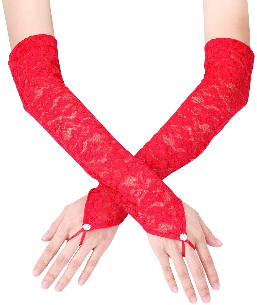 Dailygoods- Bruidshandschoenen Vingerloos - Lange Kanten Handschoenen - Ellebooglengte 40cm - Ademend en Comfortabel - Geschikt voor Dames - Hoogwaardige Kanten Doek