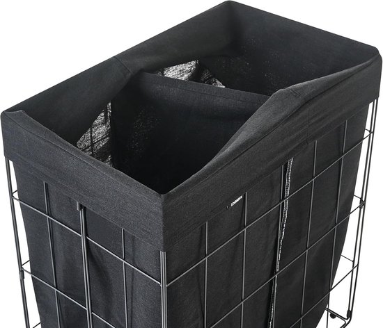 Inklapbare wasmand - Wasemmer opvouwbaar - Kleding sorteren - Metalen frame - 100 liter - Zwart — afbeelding 5