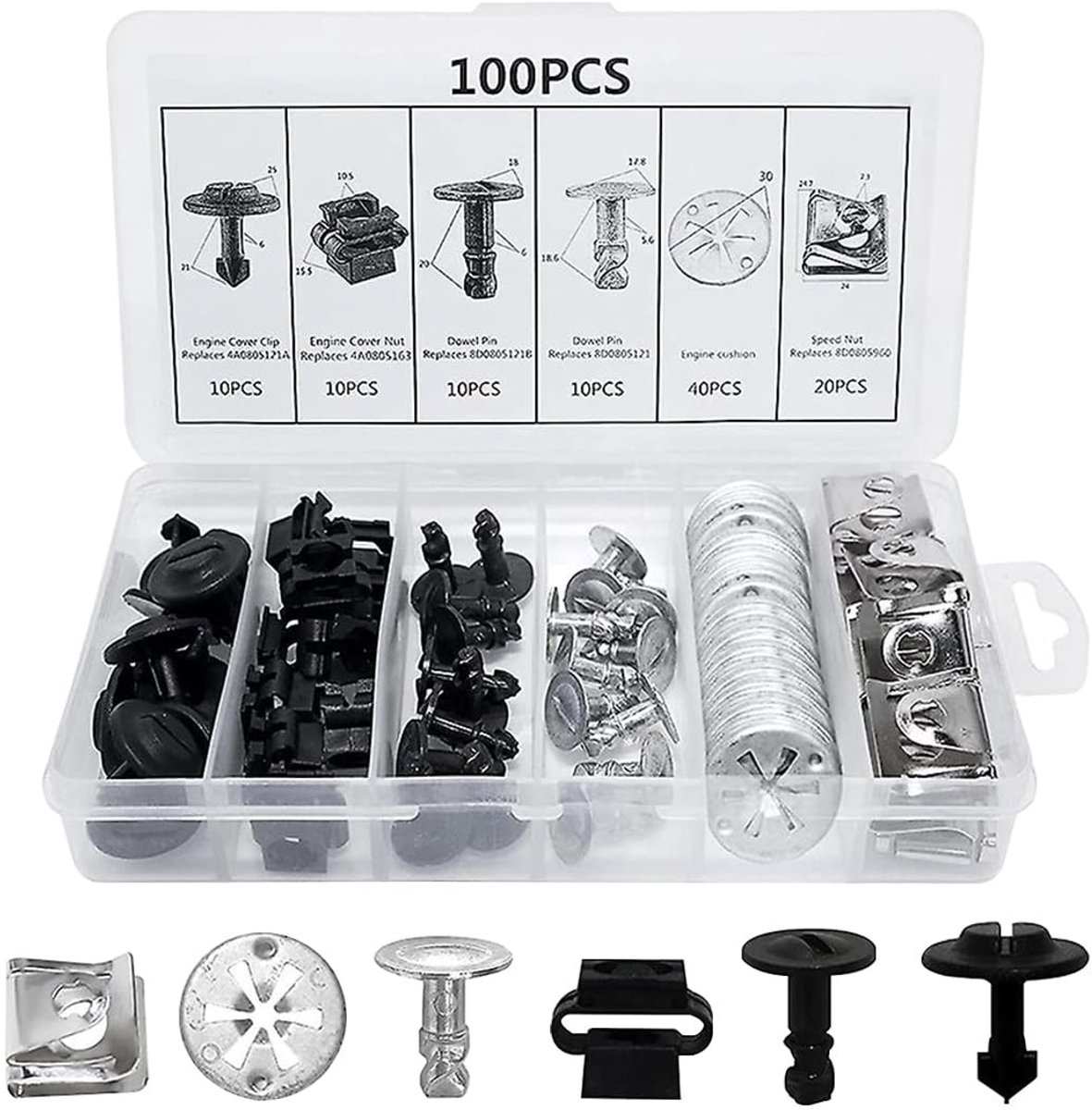 Dailygoods- Bevestigingsclips 100 Stuks - Drukknop-combinatieset - Universeel - Kunststof/Metaal - Robuust/Duurzaam - Voor Bumpers/Carrosserie - Autoklemmen
